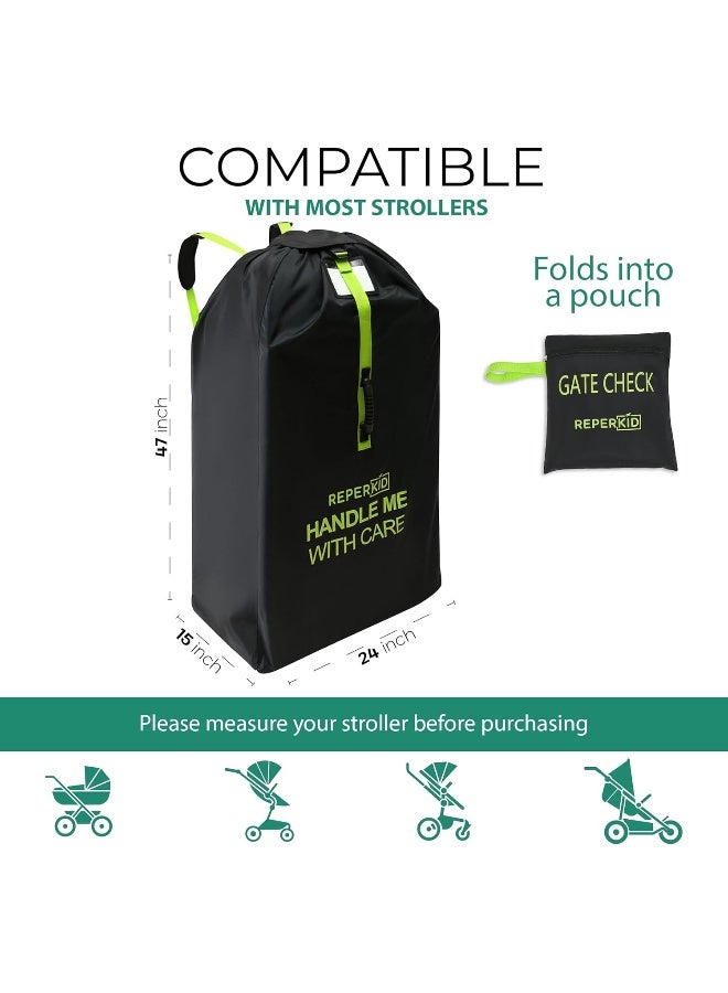 reperkid Large Stroller Bag for Airplane Travel, Black & Green, 47" H x 24" W x 15" D, Fits Most Large, Single, Double, Jogging Strollers - Premium Waterproof Cover, Adjustable Shoulder Straps - Image 4